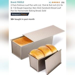 2 Pack Pullman Loaf Pan with Lid, 13x4 & 9x4 inch (2.2 lb & 1 lb Dough Capacity)